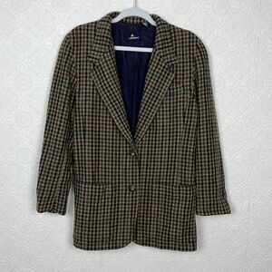 Vintage LizSport 100% Wool Plaid Tan Cream Jacket Blazer Academia Liz Claiborne